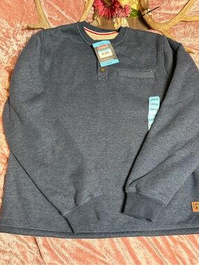Coleman Men’s Large Indigo Heather Sherpa Lined Henley Sweatshirt NWT